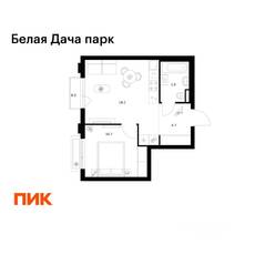 ЖК «Белая Дача парк», планировка 1-комнатной квартиры, 37.80 м²