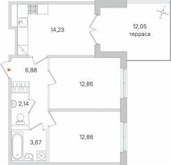 МЖК «Дубровский», планировка 2-комнатной квартиры, 56.26 м²