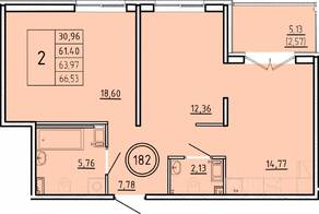 МЖК «Образцовый квартал 16», планировка 2-комнатной квартиры, 61.40 м²