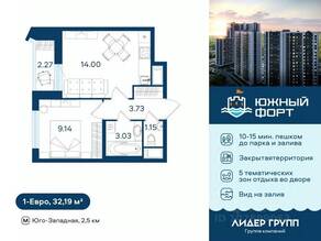 ЖК «Южный форт», планировка 1-комнатной квартиры, 32.19 м²
