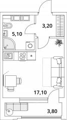 ЖК «Тайм Сквер», планировка студии, 27.30 м²