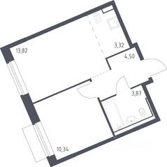 ЖК «Молжаниново», планировка 1-комнатной квартиры, 35.85 м²
