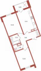 ЖК «Патио», планировка 2-комнатной квартиры, 56.01 м²