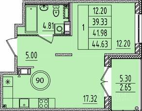 МЖК «Образцовый квартал 14», планировка 1-комнатной квартиры, 39.33 м²