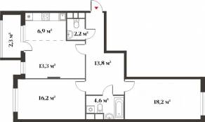 ЖК Миниполис «Восемь кленов», планировка 3-комнатной квартиры, 74.60 м²