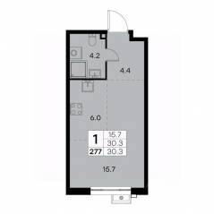 ЖК «Куркино 15», планировка 1-комнатной квартиры, 30.30 м²
