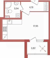 ЖК «Патио», планировка студии, 27.99 м²