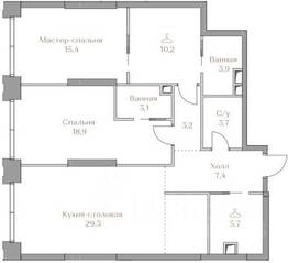ЖК «Коллекция Лужники», планировка 2-комнатной квартиры, 100.80 м²