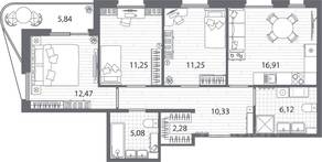 ЖК «Respect», планировка 3-комнатной квартиры, 78.80 м²
