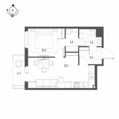 ЖК «Новоорловский», планировка 1-комнатной квартиры, 42.00 м²