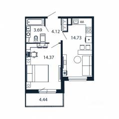 ЖК «Полис ЛАВрики», планировка 1-комнатной квартиры, 35.90 м²