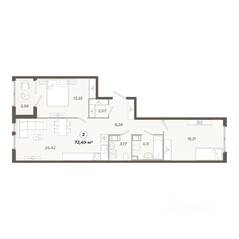 ЖК «Знатный», планировка 2-комнатной квартиры, 72.49 м²