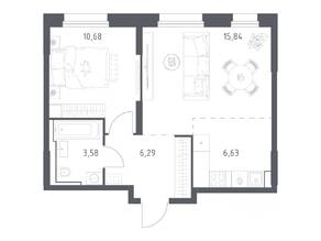 ЖК «Квартал Строгино», планировка 1-комнатной квартиры, 43.02 м²