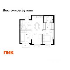 ЖК «Восточное Бутово», планировка 2-комнатной квартиры, 56.90 м²