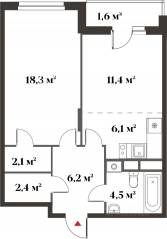 ЖК Миниполис «Восемь кленов», планировка 2-комнатной квартиры, 51.00 м²