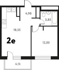 ЖК «Южное Пушкино», планировка 2-комнатной квартиры, 40.72 м²