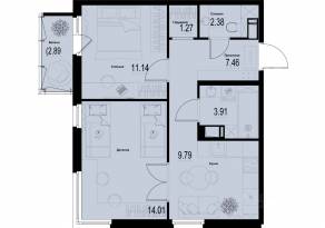 ЖК «ID Murino III», планировка 2-комнатной квартиры, 50.83 м²