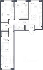 ЖК «Рублевский Квартал», планировка 2-комнатной квартиры, 73.62 м²