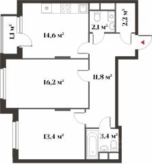 ЖК Миниполис «Восемь кленов», планировка 2-комнатной квартиры, 63.70 м²