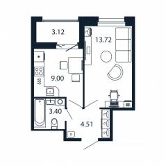 ЖК «Полис Новоселье», планировка 1-комнатной квартиры, 32.19 м²