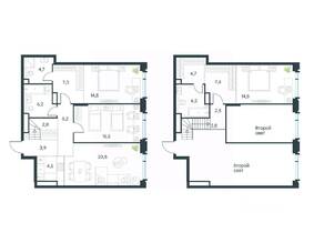 ЖК «Level Академическая», планировка 3-комнатной квартиры, 126.10 м²