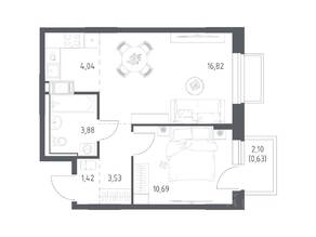 ЖК «Томилино Парк», планировка 1-комнатной квартиры, 41.01 м²
