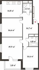 ЖК Миниполис «Восемь кленов», планировка 3-комнатной квартиры, 88.10 м²