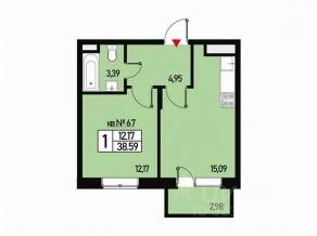 МЖК «Борисоглебское 2», планировка 1-комнатной квартиры, 35.00 м²