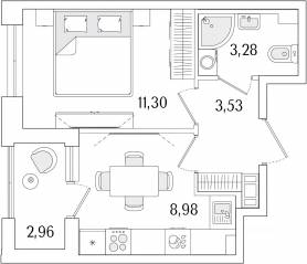 ЖК «Гранат», планировка 1-комнатной квартиры, 28.57 м²