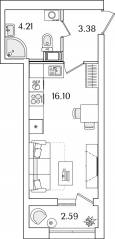 ЖК «БелАрт», планировка студии, 24.99 м²