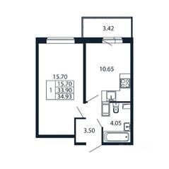 ЖК «Полис ЛАВрики», планировка 1-комнатной квартиры, 34.43 м²