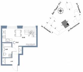 ЖК «Страна.Парковая», планировка студии, 29.63 м²