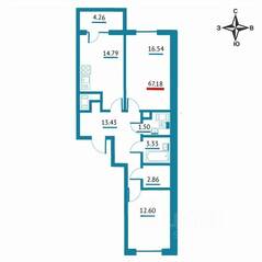 ЖК «Левитан», планировка 2-комнатной квартиры, 67.18 м²