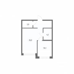 ЖК «NEWПИТЕР», планировка 1-комнатной квартиры, 43.50 м²