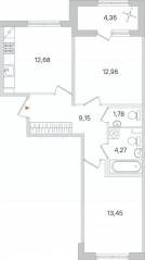 МЖК «Дубровский», планировка 2-комнатной квартиры, 56.47 м²