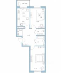 ЖК «Новое Горелово», планировка 2-комнатной квартиры, 56.99 м²