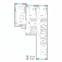 ЖК «Министр», планировка 3-комнатной квартиры, 91.83 м²