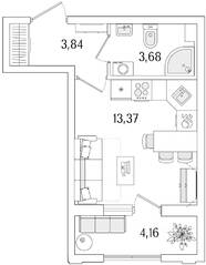 ЖК «Гранат», планировка студии, 22.97 м²