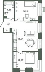 ЖК «Загляденье», планировка 2-комнатной квартиры, 59.82 м²