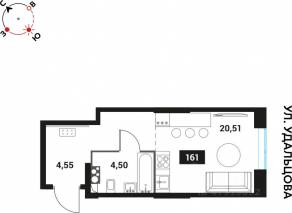ЖК «Инноватор», планировка студии, 29.56 м²