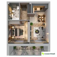 МЖК «Лисино», планировка 1-комнатной квартиры, 45.21 м²