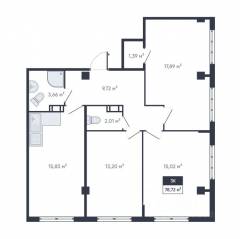 ЖК «Ромашки», планировка 3-комнатной квартиры, 77.20 м²