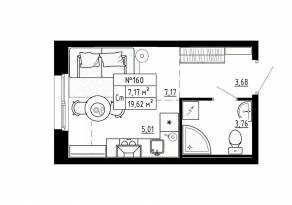 МЖК «Аннино Сити», планировка студии, 19.61 м²
