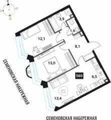 ЖК «Интеллигент», планировка 3-комнатной квартиры, 58.60 м²