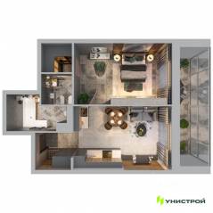 МЖК «Лисино», планировка 1-комнатной квартиры, 45.43 м²