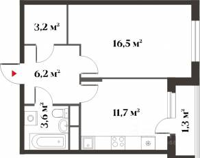ЖК Миниполис «Восемь кленов», планировка 1-комнатной квартиры, 41.00 м²
