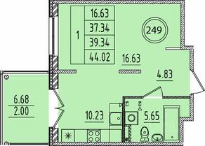 МЖК «Образцовый квартал 14», планировка 1-комнатной квартиры, 37.34 м²