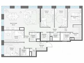 ЖК «Собрание клубных домов West Garden», планировка 5-комнатной квартиры, 160.50 м²