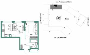 ЖК «Страна.Парковая», планировка 2-комнатной квартиры, 37.42 м²