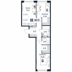 ЖК «Максималист», планировка 2-комнатной квартиры, 60.72 м²
